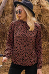 Printed Round Neck Long Sleeve Blouse Burnt Umber Blouses - Tophatter Daily Deals