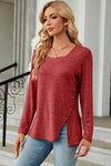 Slit Decorative Button Square Neck T-Shirt Women's T-Shirts - Tophatter Daily Deals