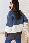 Culture Code Faux Fur Color Block V-Neck Sweater Blouses - Tophatter Daily Deals