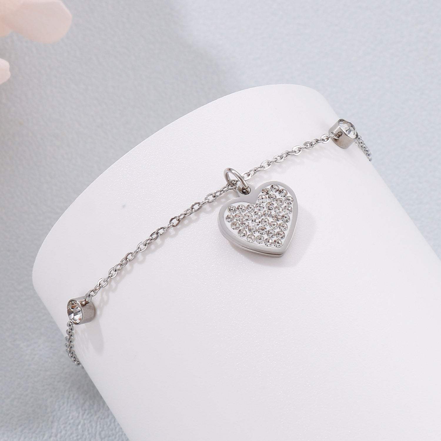 Inlaid Rhinestone Titanium Steel Heart Bracelet Bracelets - Tophatter Daily Deals