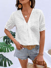 Buttoned V-Neck Flounce Sleeve Top Blouses - Tophatter Daily Deals