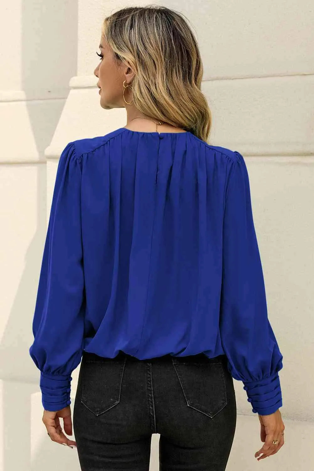 Round Neck Puff Sleeve Blouse Blouses - Tophatter Daily Deals