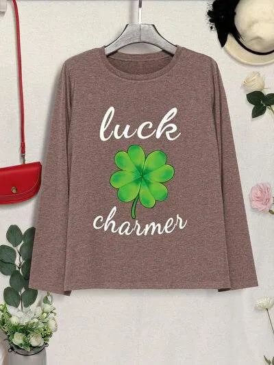 LUCK CHARMER Lucky Clover Round Neck T-Shirt Women's T-Shirts - Tophatter Daily Deals