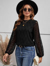 Round Neck Long Sleeve Blouse Black Blouses - Tophatter Daily Deals