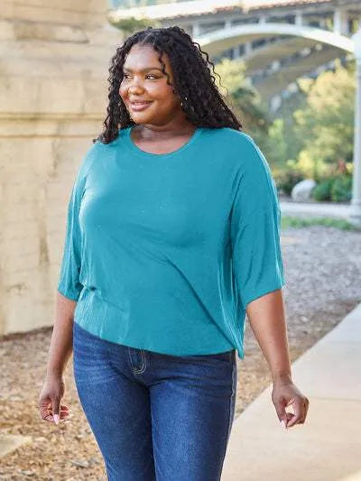 Basic Bae Full Size Round Neck Drop Shoulder T-Shirt Women's T-Shirts - Tophatter Daily Deals