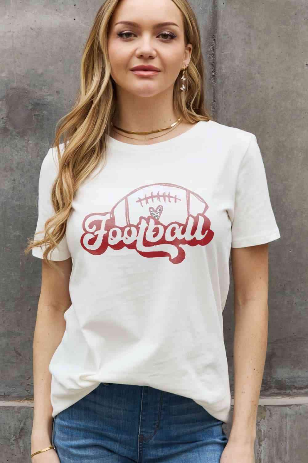 Simply Love Full Size FOOTBALL Graphic Cotton Tee Women's T-Shirts - Tophatter Daily Deals