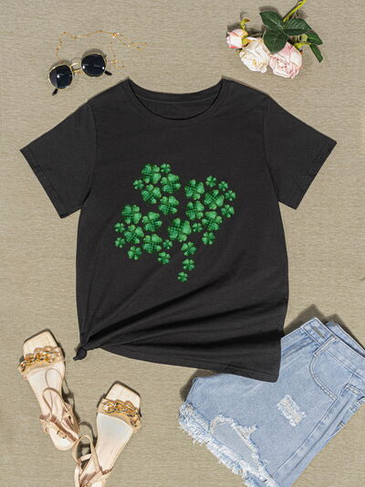 Lucky Clover Round Neck T-Shirt Women's T-Shirts - Tophatter Daily Deals