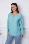 Texture Notched Drop Shoulder Top Blouses - Tophatter Daily Deals