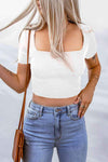 Lace-Up Square Neck Crop Top Blouses - Tophatter Daily Deals