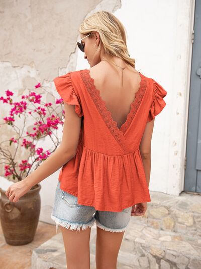 Lace Detail Round Neck Peplum T-Shirt Women's T-Shirts - Tophatter Daily Deals