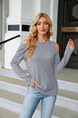 Dropped Shoulder Long Sleeve Blouse Cloudy Blue Blouses - Tophatter Daily Deals