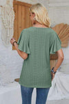 Eyelet Applique V-Neck Cap Sleeve T-Shirt Women's T-Shirts - Tophatter Daily Deals