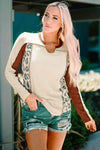 Leopard Notched Long Sleeve Top Blouses - Tophatter Daily Deals