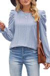 Round Neck Puff Sleeve Blouse Blouses - Tophatter Daily Deals