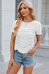 Eyelet Ruched Round Neck Short Sleeve T-Shirt Women's T-Shirts - Tophatter Daily Deals