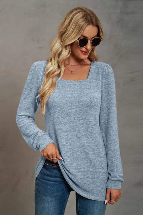 Square Neck Puff Sleeve T-Shirt Women's T-Shirts - Tophatter Daily Deals