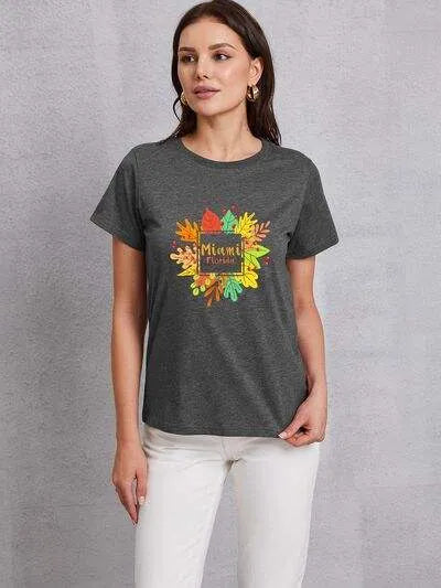 Graphic Round Neck Short Sleeve T-Shirt Charcoal Women's T-Shirts - Tophatter Daily Deals