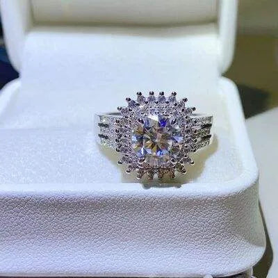2 Carat Moissanite 925 Sterling Silver Ring Silver Moissanite - Tophatter Daily Deals