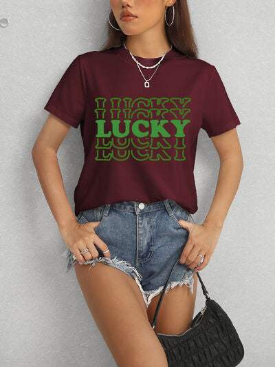 LUCKY Round Neck Short Sleeve T-Shirt Women's T-Shirts - Tophatter Daily Deals