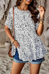 Printed Round Neck Tiered Top White Blouses - Tophatter Daily Deals