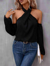 Grecian Cold Shoulder Long Sleeve Blouse Black Blouses - Tophatter Daily Deals