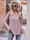 Double Take Pleated Detail Curved Hem Long Sleeve Top Lilac Blouses - Tophatter Daily Deals