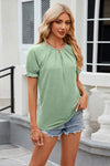 Round Neck Flounce Sleeve T-Shirt Gum Leaf Women's T-Shirts - Tophatter Daily Deals