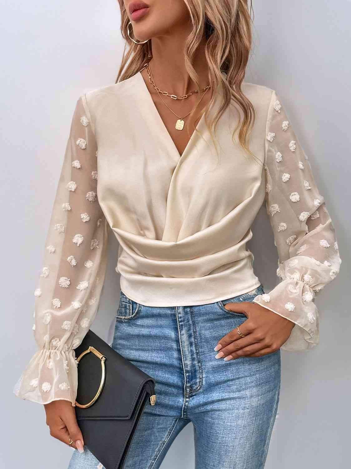 Swiss Dot Flounce Sleeve Blouse Blouses - Tophatter Daily Deals