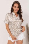 Printed Notched Neck Short Sleeve Top Blouses - Tophatter Daily Deals