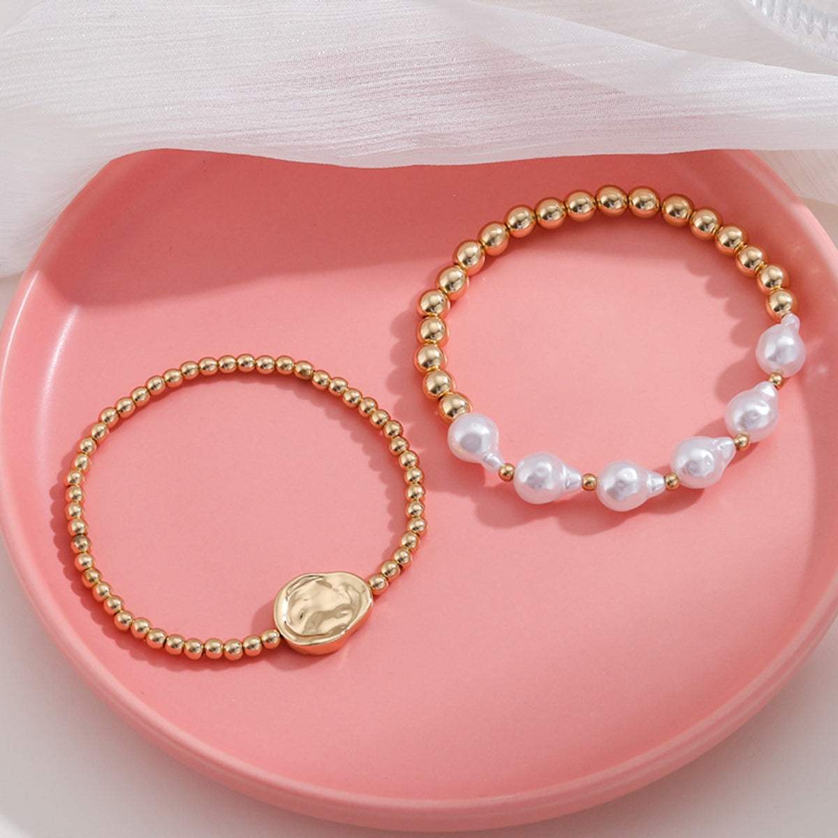 Gold-Plated Alloy Bead Bracelet Bracelets - Tophatter Daily Deals