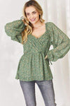 HEYSON Full Size Floral Surplice Peplum Blouse SHAMROCK GREEN Blouses - Tophatter Daily Deals