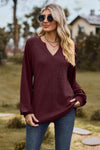 Notched Neck Raglan Sleeve Blouse Blouses - Tophatter Daily Deals