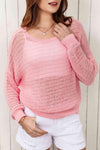 Double Take Openwork Round Neck Dropped Shoulder Knit Top Blouses - Tophatter Daily Deals