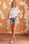 Floral Boat Neck Flounce Sleeve Blouse Blouses - Tophatter Daily Deals