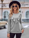 Ruffled Round Neck Long Sleeve Top Blouses - Tophatter Daily Deals