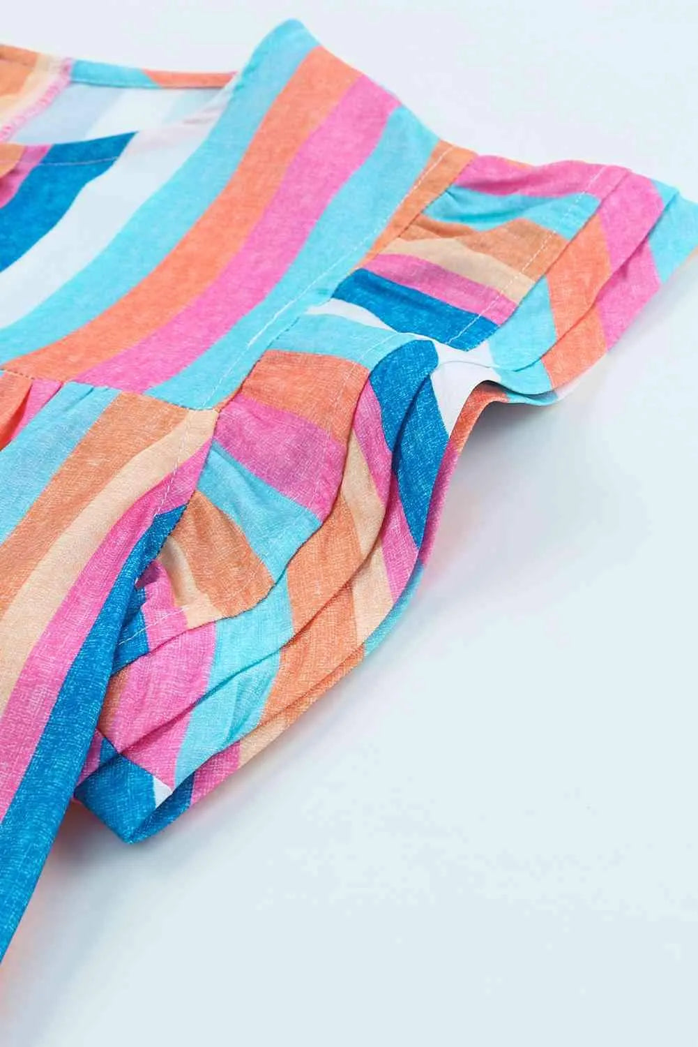 Multicolored Stripe Flutter Sleeve Blouse Blouses - Tophatter Daily Deals