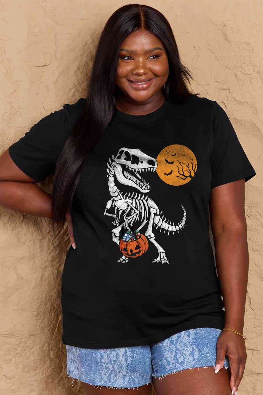 Simply Love Full Size Dinosaur Skeleton Graphic Cotton T-Shirt Women's T-Shirts - Tophatter Daily Deals