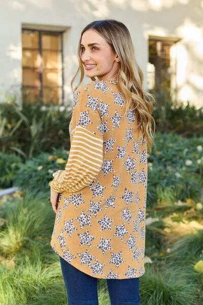 Celeste Design Full Size Leopard Star Striped Long Sleeve Top Blouses - Tophatter Daily Deals