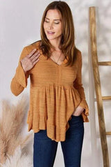 Hailey & Co Full Size V-Neck Flounce Sleeve Blouse RUST Blouses - Tophatter Daily Deals