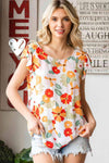 Floral Flutter Sleeve Round Neck Blouse Floral Blouses - Tophatter Daily Deals