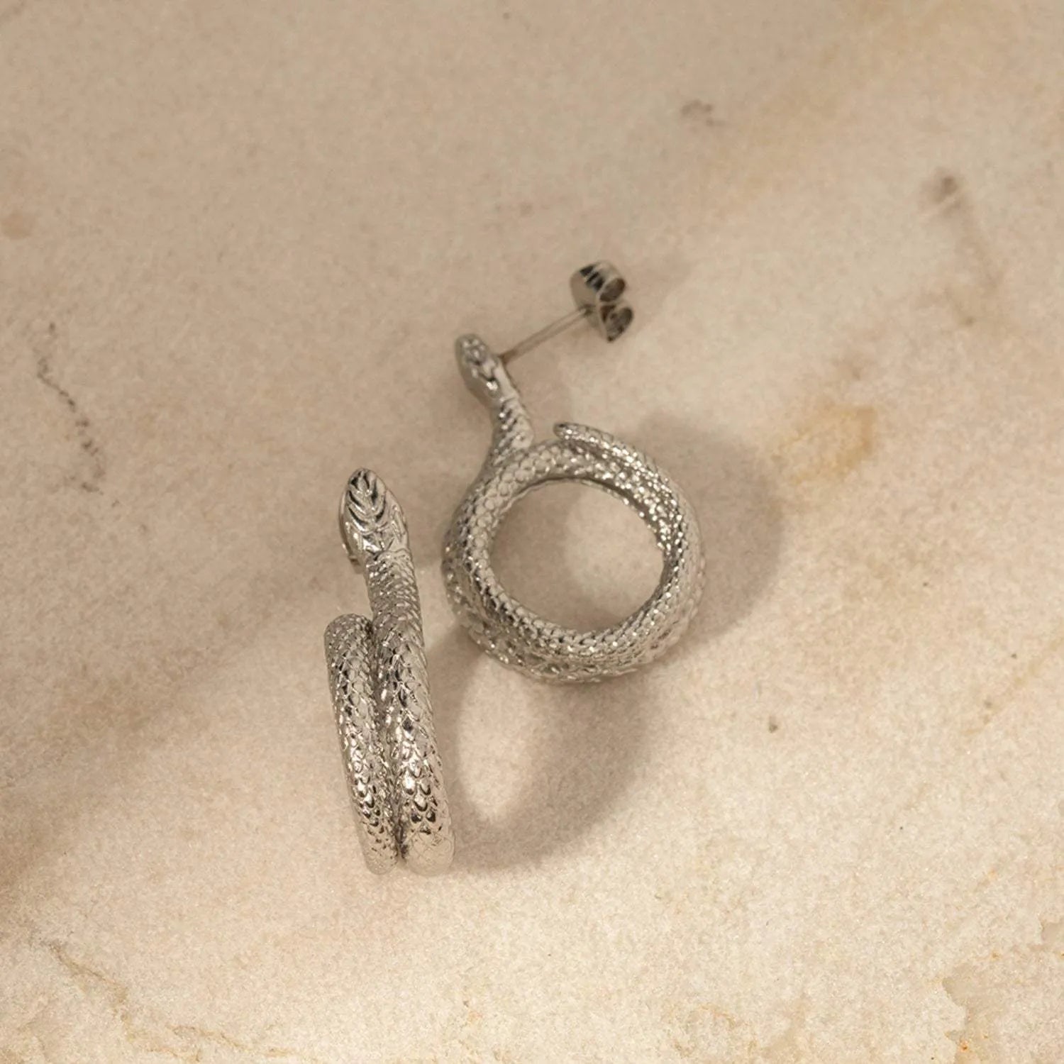 Stainless Steel Silver-Plated Snake Earrings Earrings - Tophatter Daily Deals