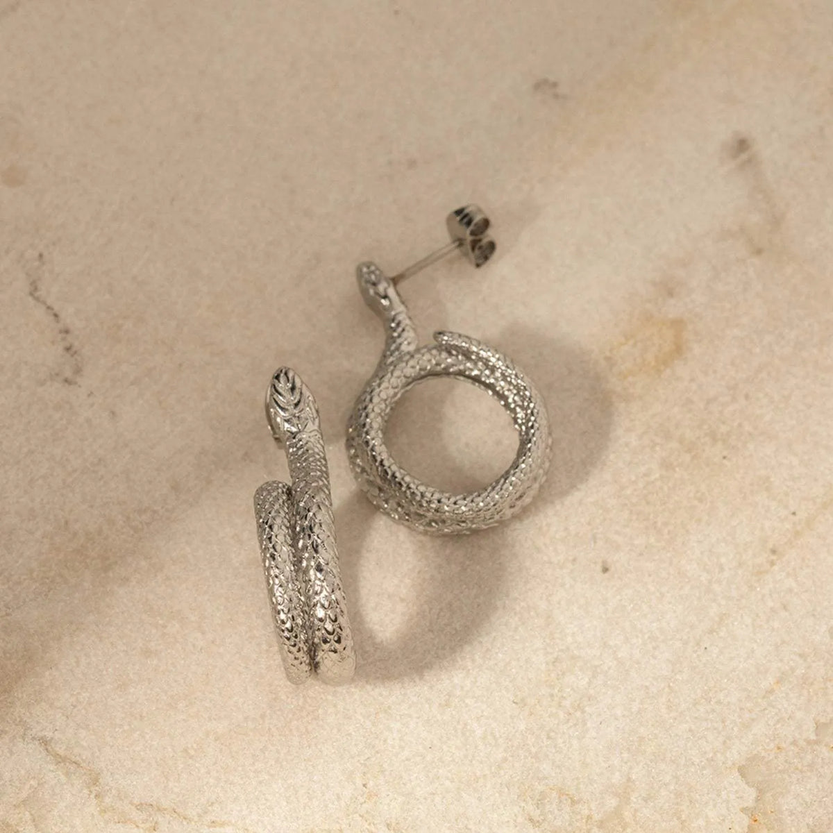 Stainless Steel Silver-Plated Snake Earrings Earrings - Tophatter Daily Deals