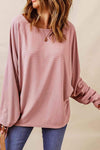 Ribbed Drawstring Dolman Sleeve Top Blouses - Tophatter Daily Deals