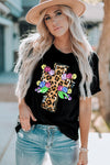 Leopard Cross Graphic Round Neck Short Sleeve T-Shirt Black Women's T-Shirts - Tophatter Daily Deals