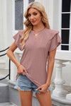 Eyelet Notched Short Sleeve T-Shirt Moonlit Mauve Women's T-Shirts - Tophatter Daily Deals