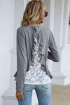 Spliced Lace Ruffled Long Sleeve Tee Women's T-Shirts - Tophatter Daily Deals