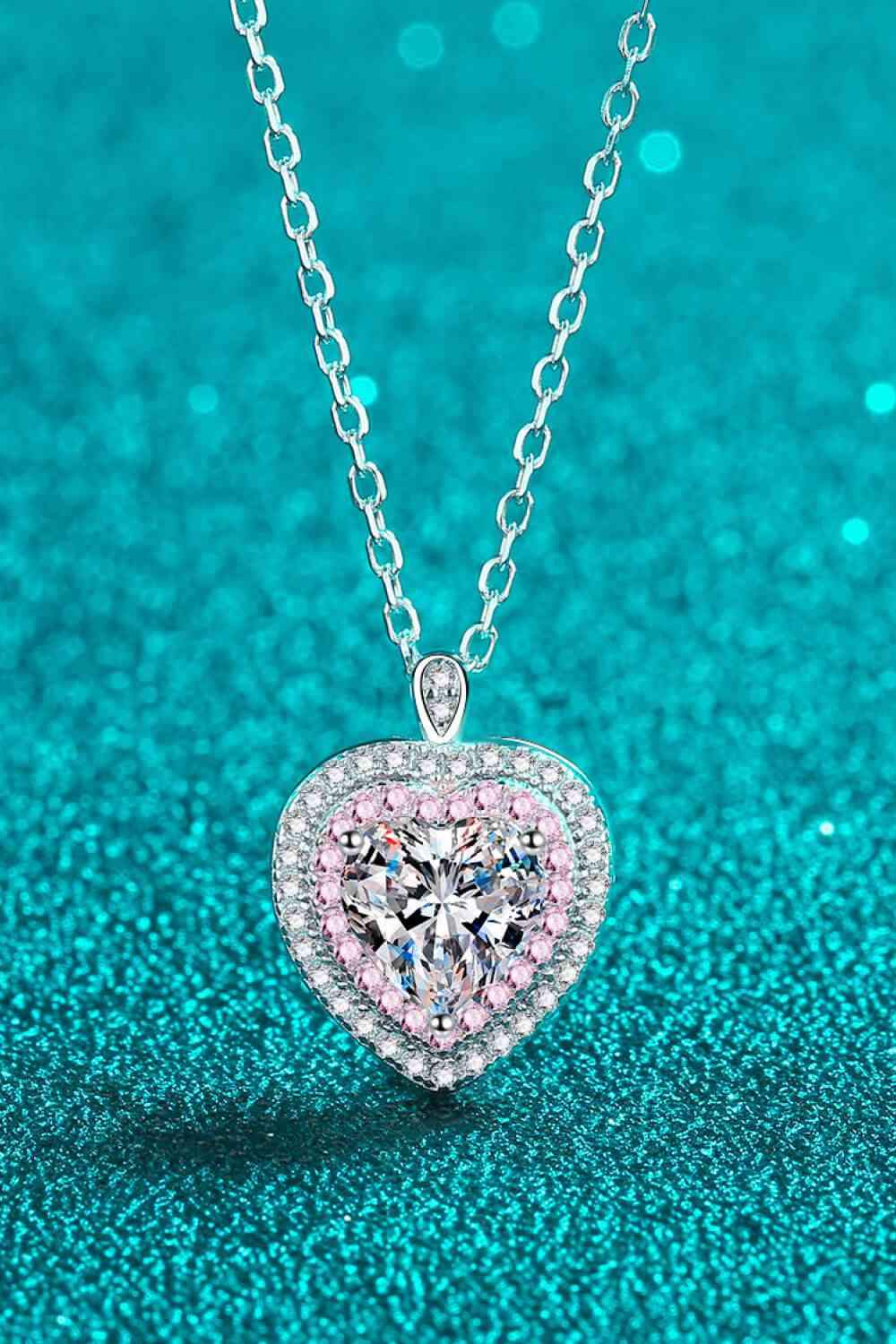 925 Sterling Silver 1 Carat Moissanite Heart Pendant Necklace Moissanite - Tophatter Daily Deals