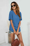 V-Neck Side Ruched Tee Women's T-Shirts - Tophatter Daily Deals