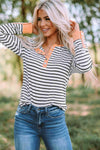 Striped Contrast Trim Quarter Snap T-Shirt Women's T-Shirts - Tophatter Daily Deals