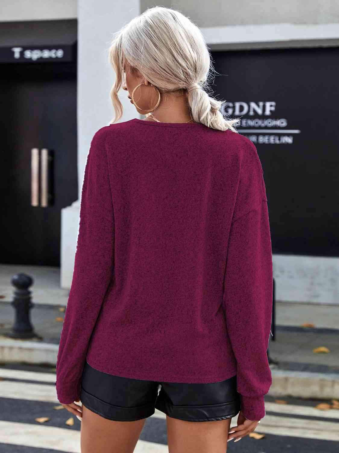 Lace Detail V-Neck Long Sleeve Top Blouses - Tophatter Daily Deals